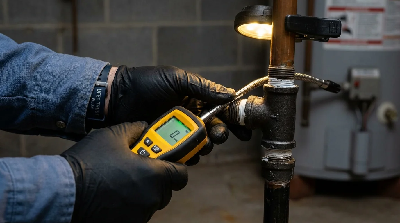 Gas leak detection with electronic sniffer by Johns Plumbing LLC in Crooks